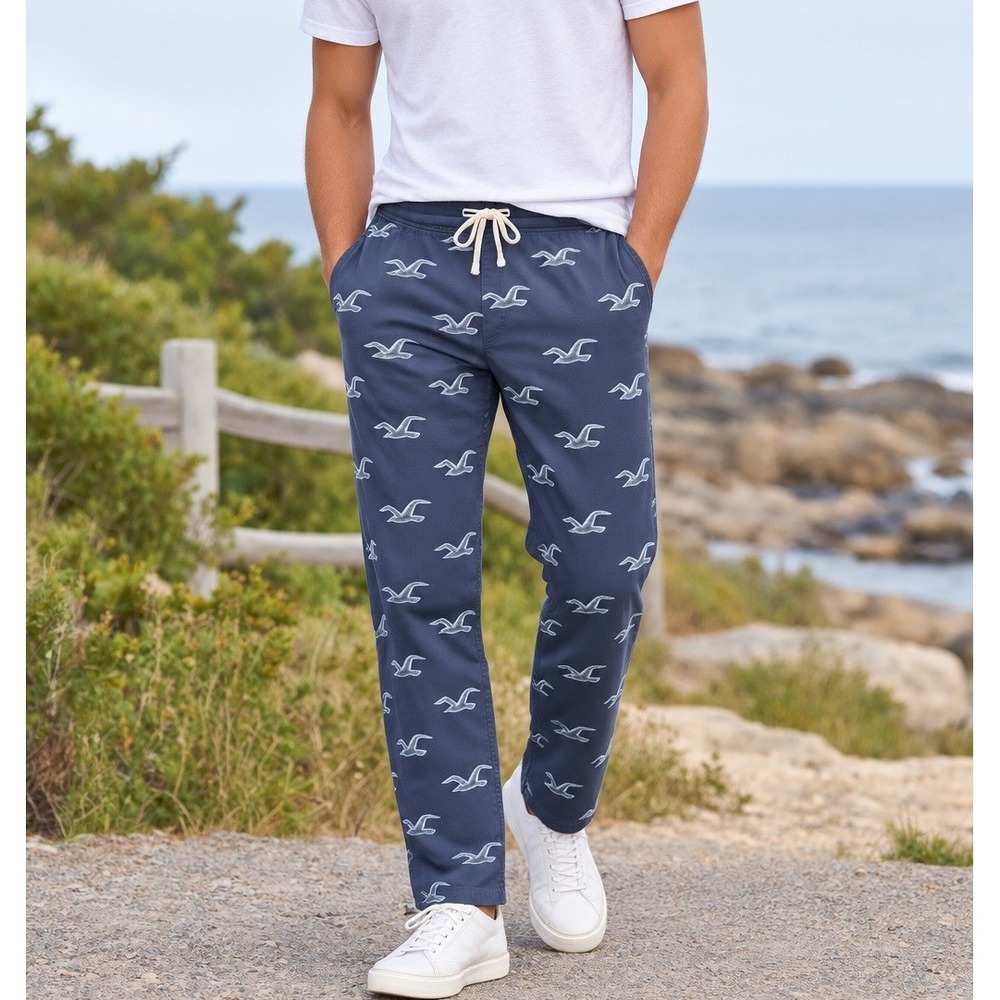 Hollister Y2k Casual Pants Mens M All Over Seagull Print Logo Lounge 2000s RARE